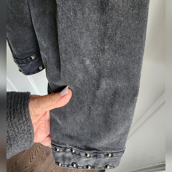 Grace in LA Stunning Black Denim Jacket Embellished with Lace and Embroidery Med - Picture 8 of 12